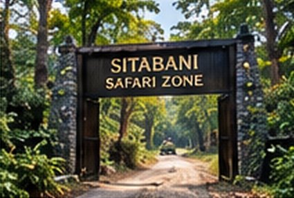 A forest safari gate signed Sitabani Safari Zone