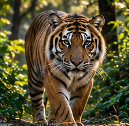 A tiger walking toward the camera
